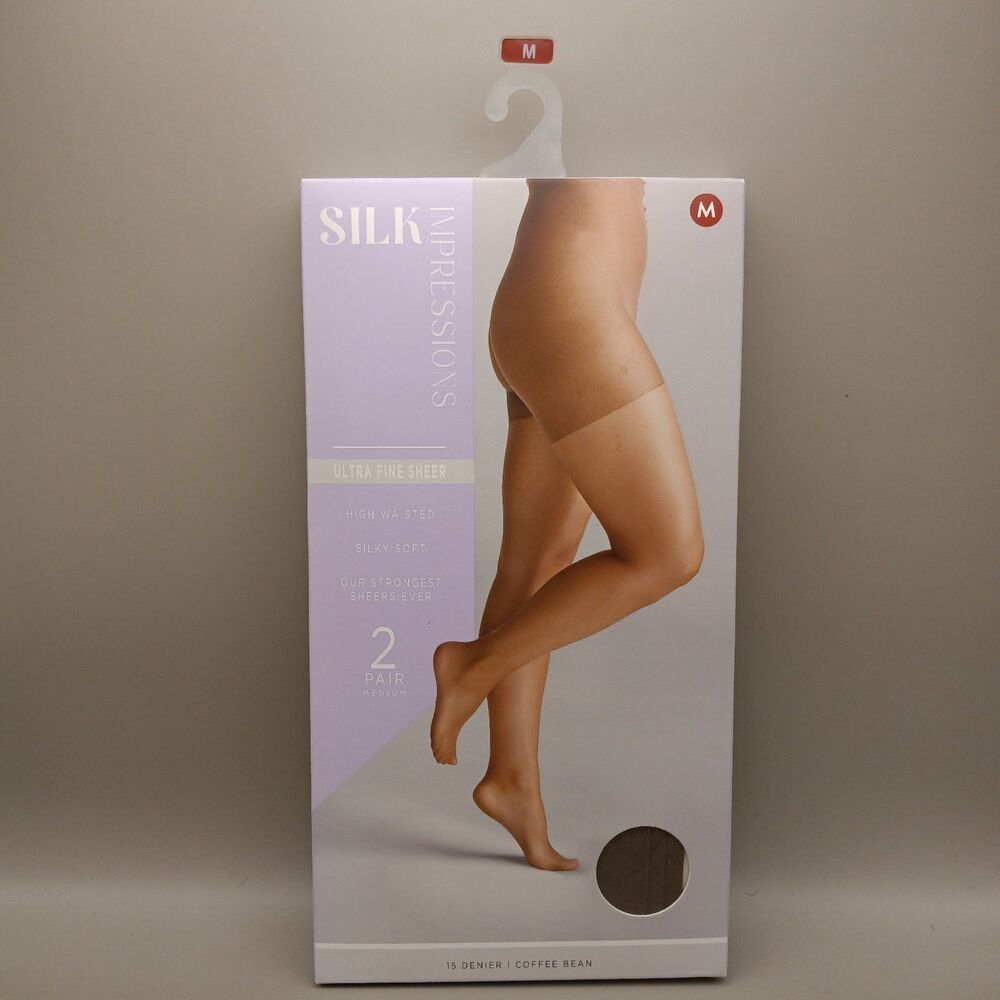 Silk Impressions Ultra Fine Sheer 2 Pk Medium High Waisted Silky Soft Pantyhose
